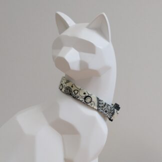 Cat Collar - Black Paisley on White