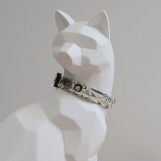 Kitten Collar - Black Paisley on White