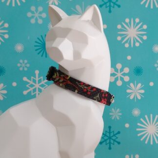 Christmas Cat Collar - Christmas Floral on Black