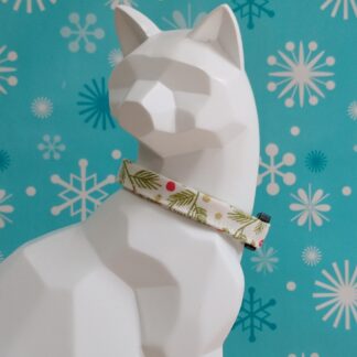 Christmas Cat Collar - Holly with Red and Gold Dots on White