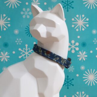 Christmas Cat Collar - Pine Branches on Navy Blue