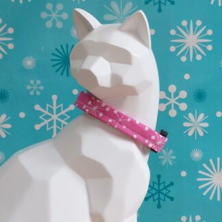 Christmas Cat Collar - White Snowflakes on Pink