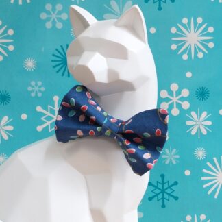 Christmas Cat Bow Tie and Collar - Christmas Lights on Blue