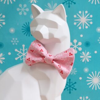 Christmas Cat Bow Tie and Collar - Holly in Pink