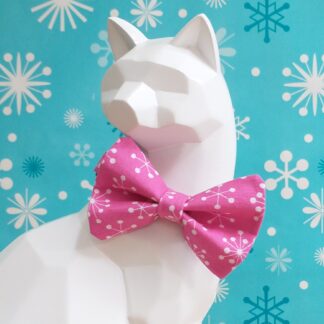 Christmas Cat Bow Tie and Collar - White Snowflakes on Pink