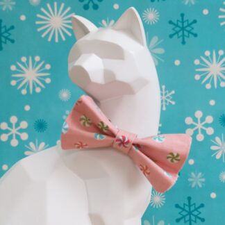 Christmas Cat Bow Tie and Collar - Peppermints on Pink