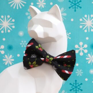 Christmas Cat Bow Tie and Collar - Candy Cane Floral