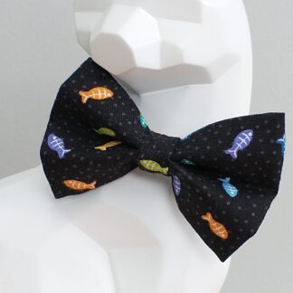 Cat Bow Tie and Collar - Rainbow Fish on Black