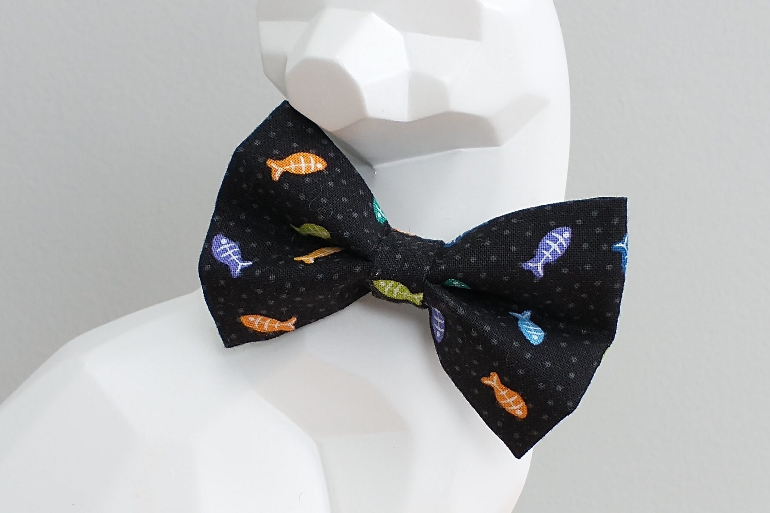 Cat Bow Tie and Collar - Rainbow Fish on Black