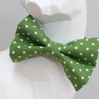 Cat Bow Tie and Collar - Dots, White on Green