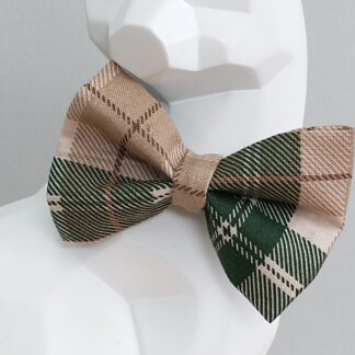 Cat Bow Tie and Collar - Plaid Dark Green and Beige