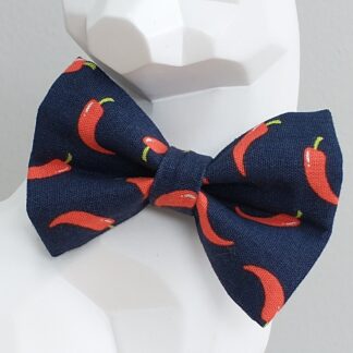 Cat Bow Tie and Collar - Red Hot Peppers on Navy
