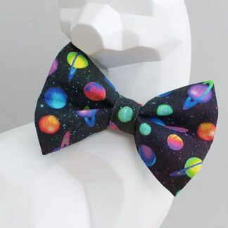 Cat Bow Tie and Collar - Ground Control to Major Tomcat, Neon Planets on Black