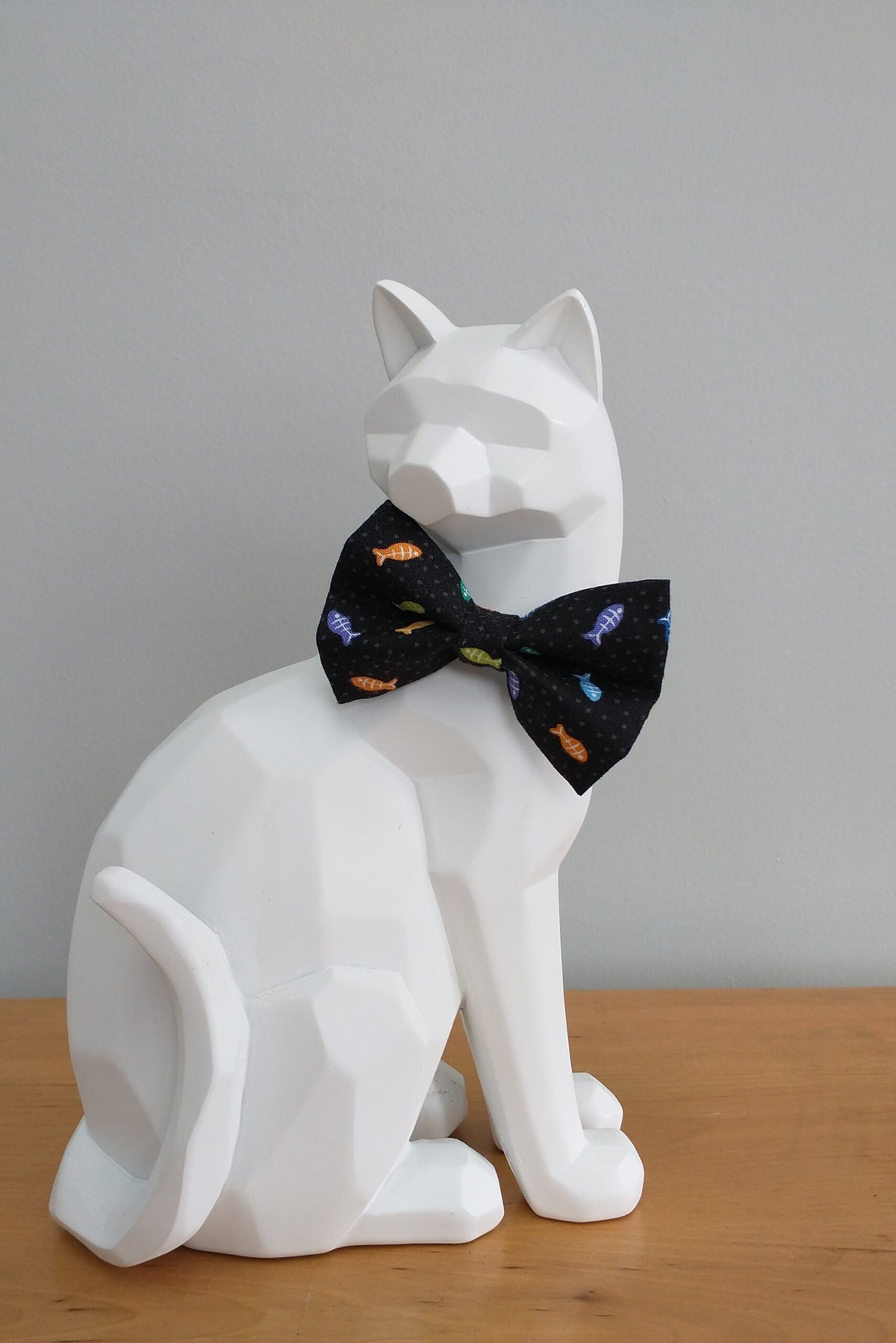 Cat Bow Tie and Collar - Rainbow Fish on Black - Image 3