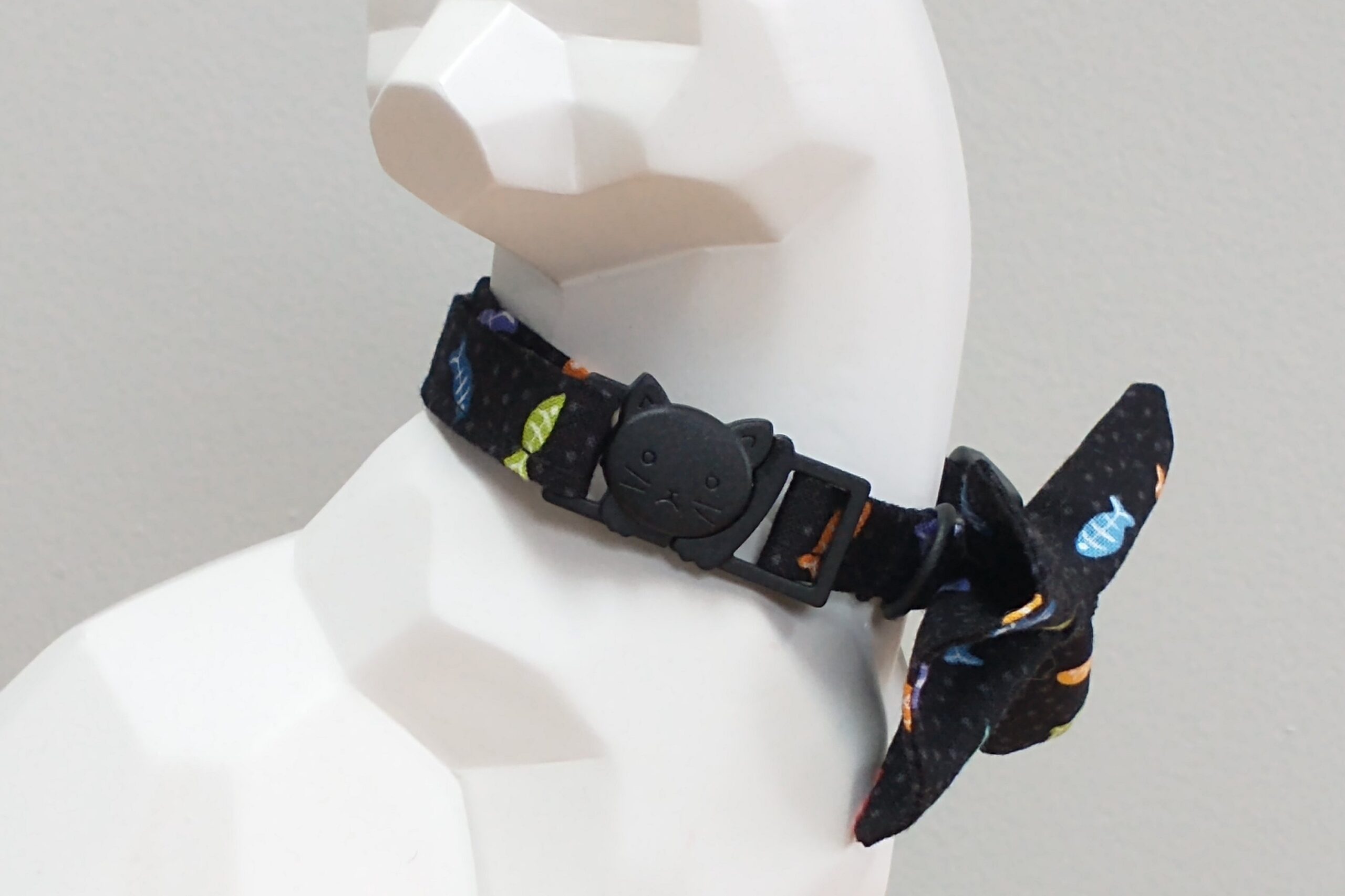 Cat Bow Tie and Collar - Rainbow Fish on Black - Image 2