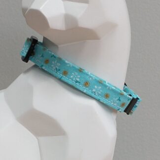 Kitten Collar - Gold Floral on Blue