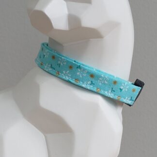 Cat Collar - Gold Floral on Blue