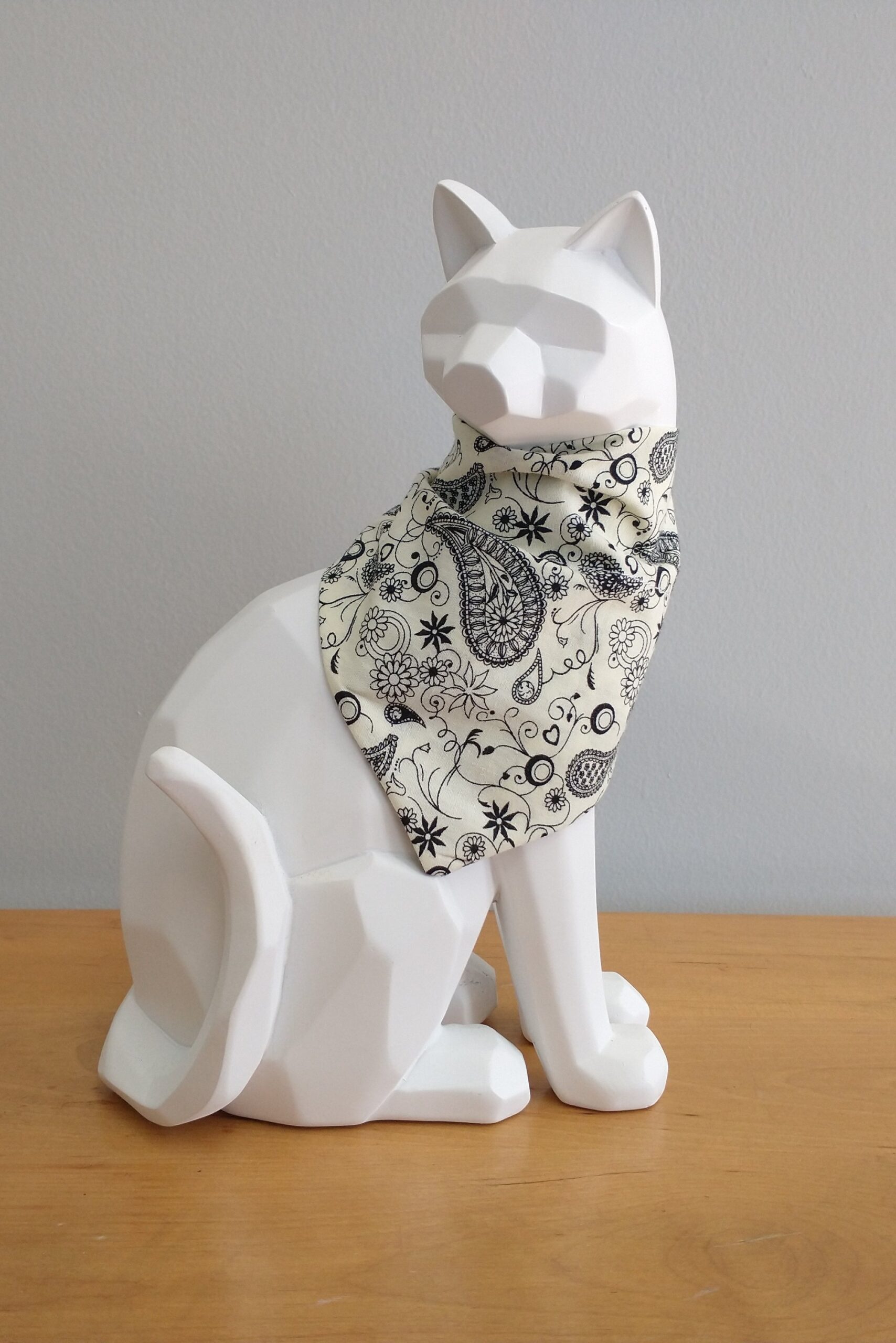 Cat Bandana - Black and White Paisley - Image 2