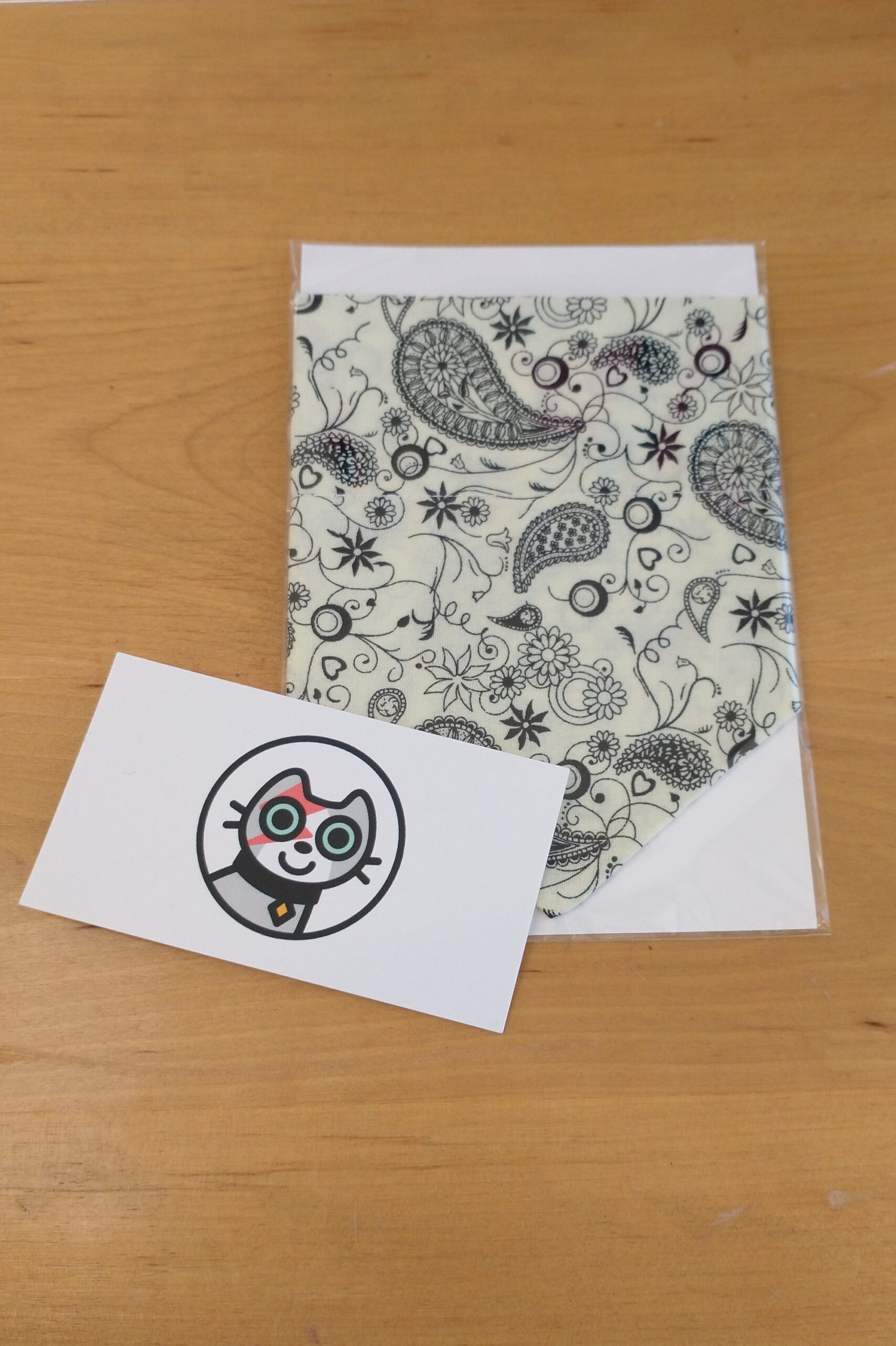Cat Bandana - Black and White Paisley - Image 3