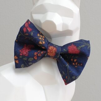Thanksgiving Cat Bow Tie and Collar - Autumn Floral on Blue