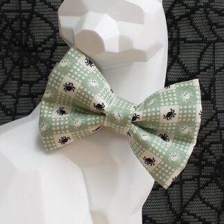 Halloween Cat Bow Tie and Collar - Bitsy Spiders, Light Green