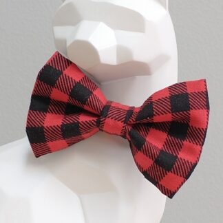 Thanksgiving Cat Bow Tie and Collar - Buffalo Plaid, Black and Red