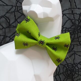 Halloween Cat Bow Tie and Collar - Black Widow Spiders on Green