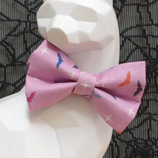 Halloween Cat Bow Tie and Collar - Tiny Bats on Purple
