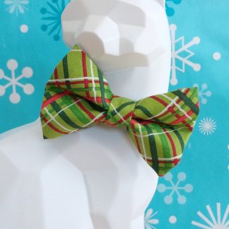 Christmas Cat Bow Tie and Collar - Festive Plaid Green